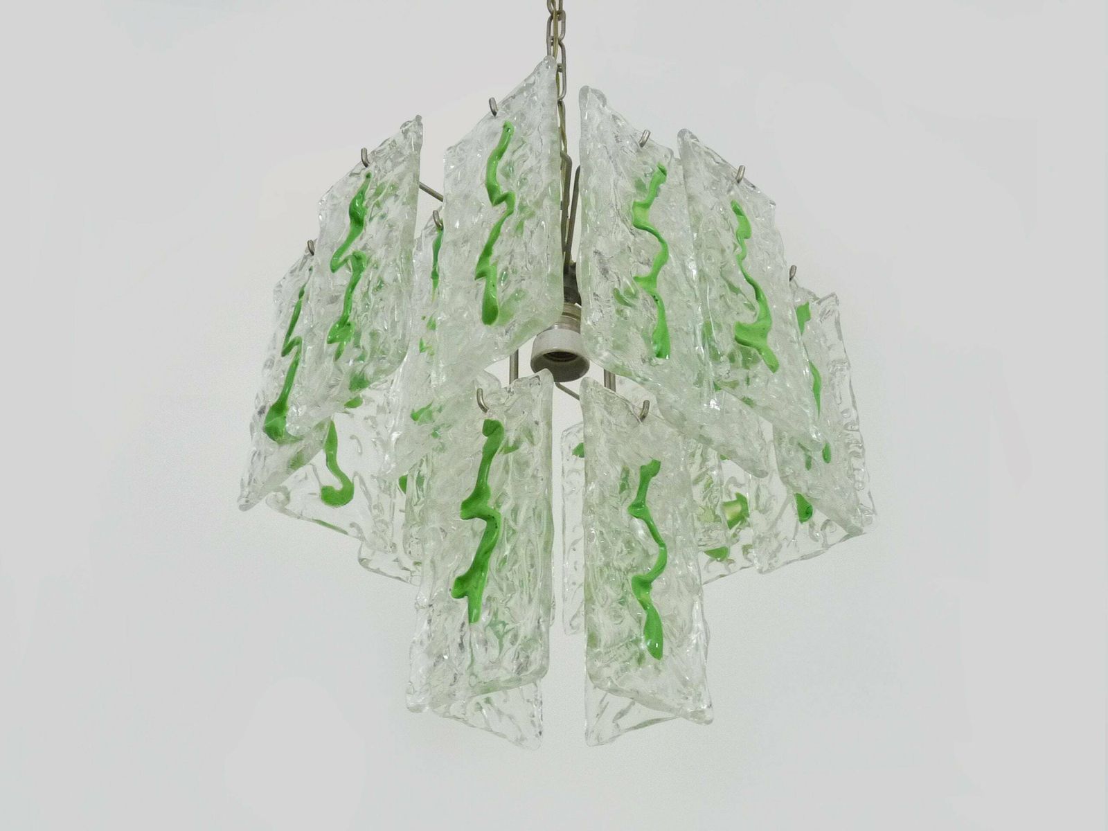 Mid Century Italian Chandelier With Hanging Glass Plates Green Decor photo vinterior