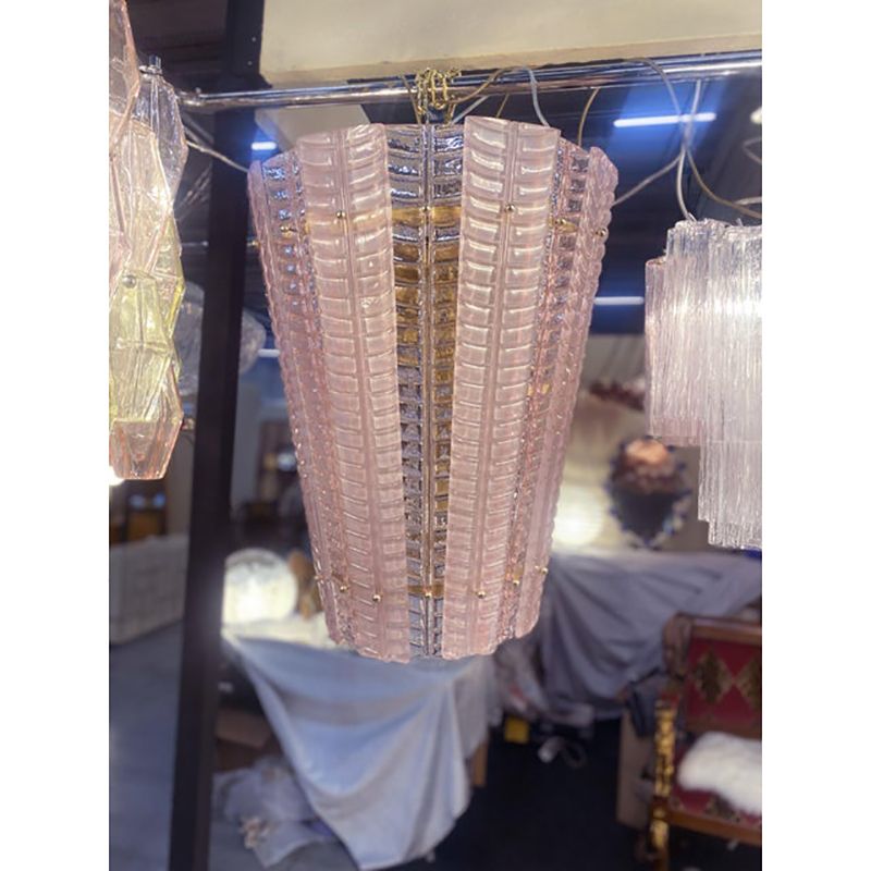 Lantern In Pink Transparent And Sanded Murano Glass In Barovier E Toso Style photo for sale