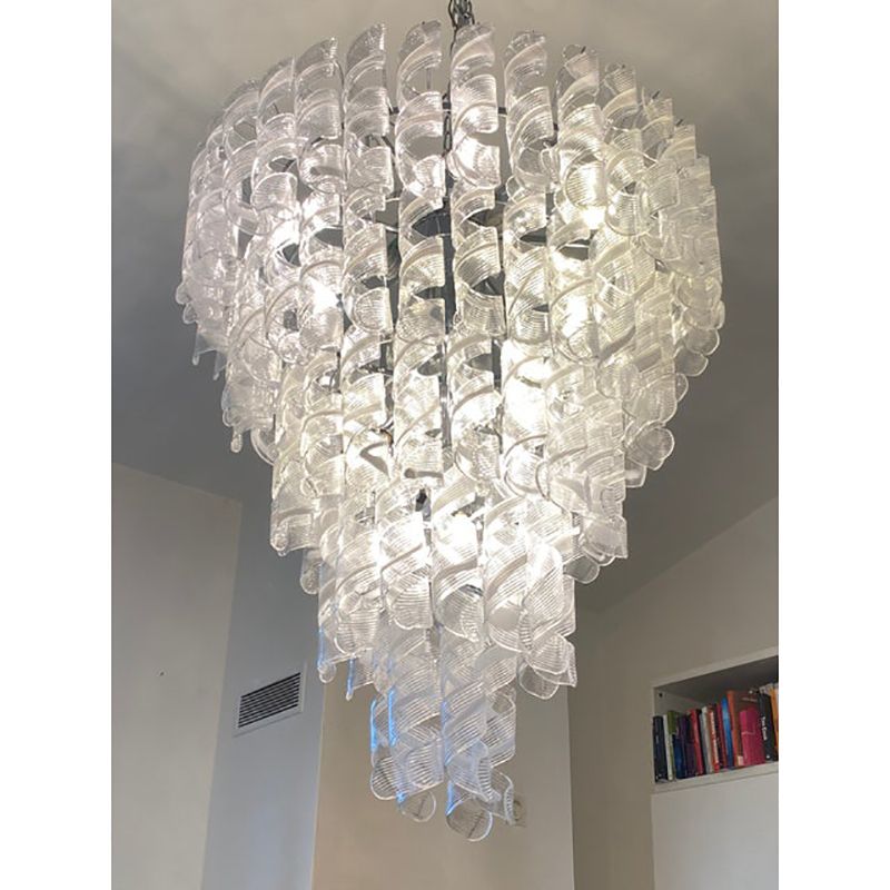 Transparent And White “Ricci” Murano Glass Chandelier photo for sale