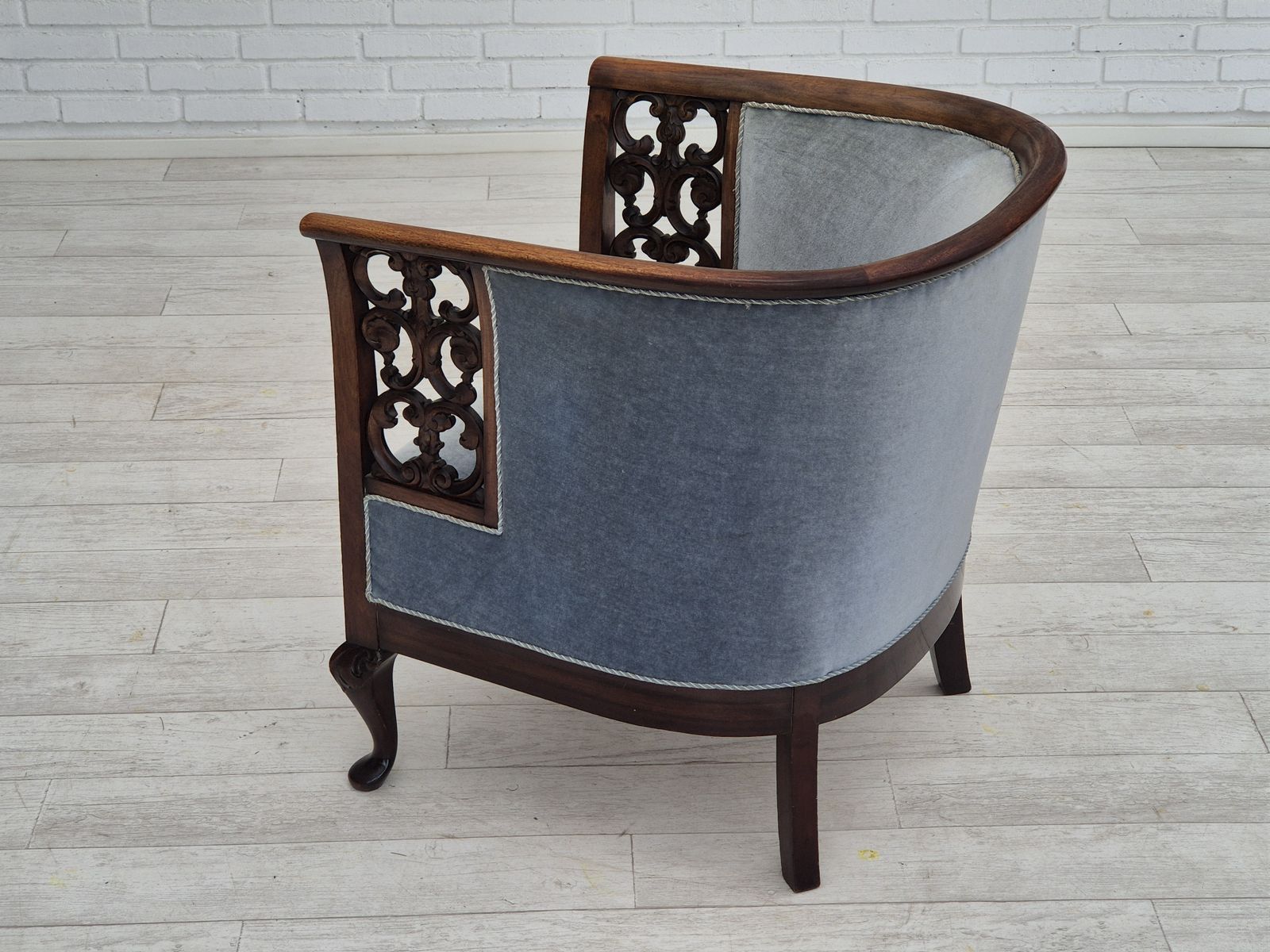 1950s, Danish Lounge Chair, Original Condition, Light Blue Furniture Velour. photo 1450.0