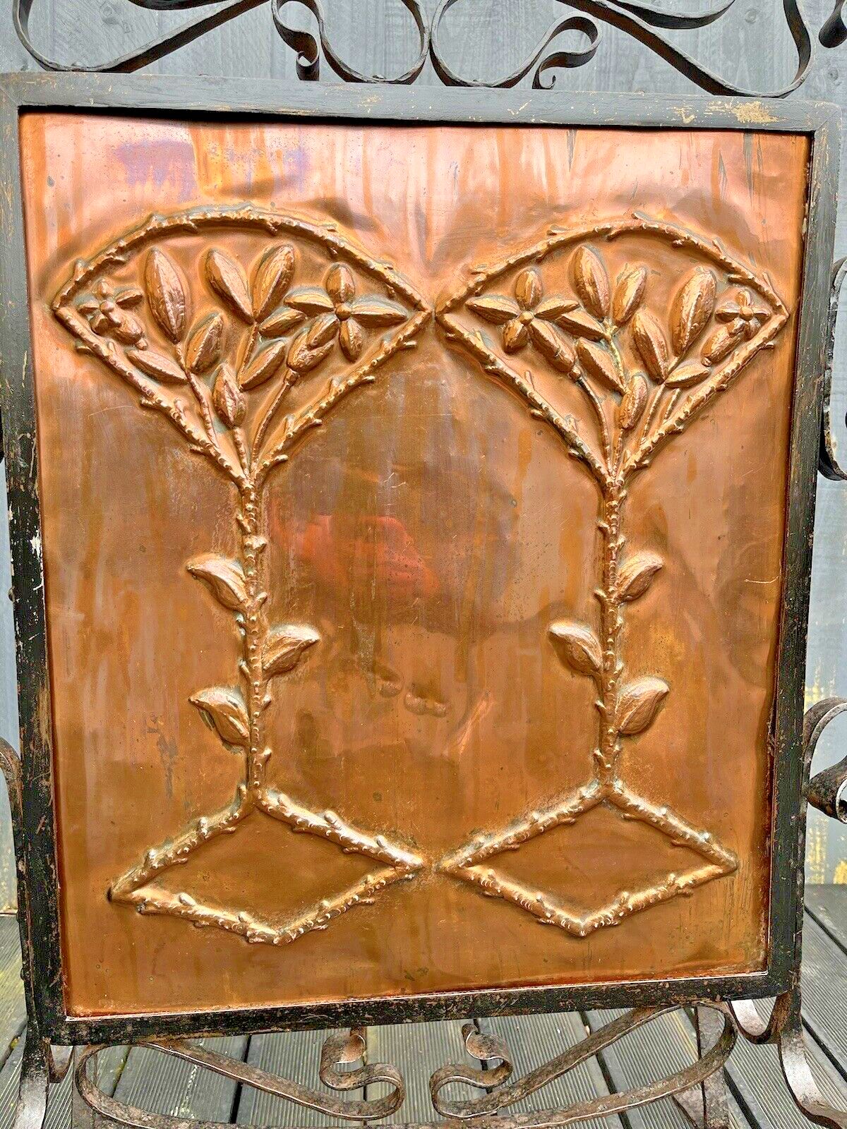 Antique Arts & Crafts Aesthetic Movement Copper & Wrought Iron Fire Guard Screen photo 450.0