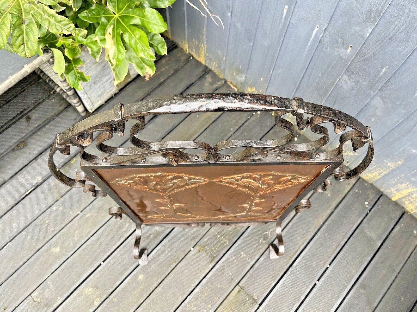 photo for sale Antique Arts & Crafts Aesthetic Movement Copper & Wrought Iron Fire Guard Screen