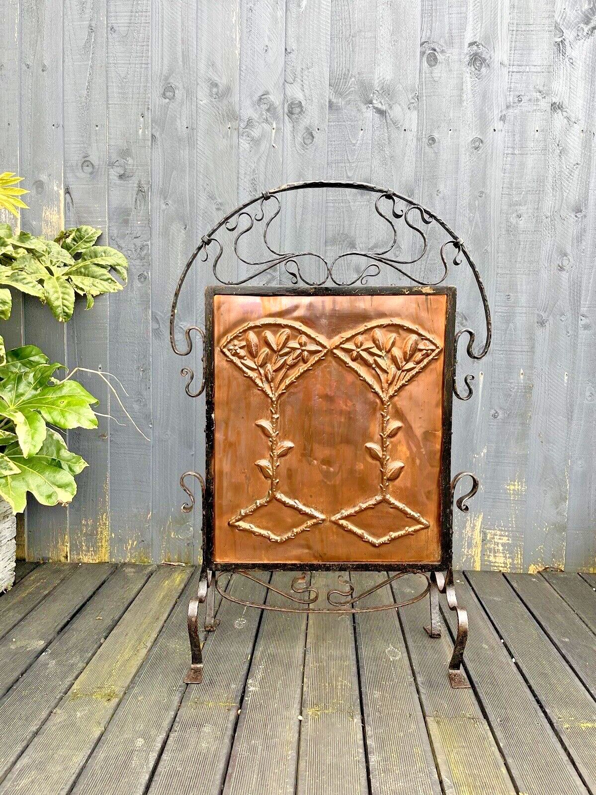 Home Fixtures Antique Arts & Crafts Aesthetic Movement Copper & Wrought Iron Fire Guard Screen photo