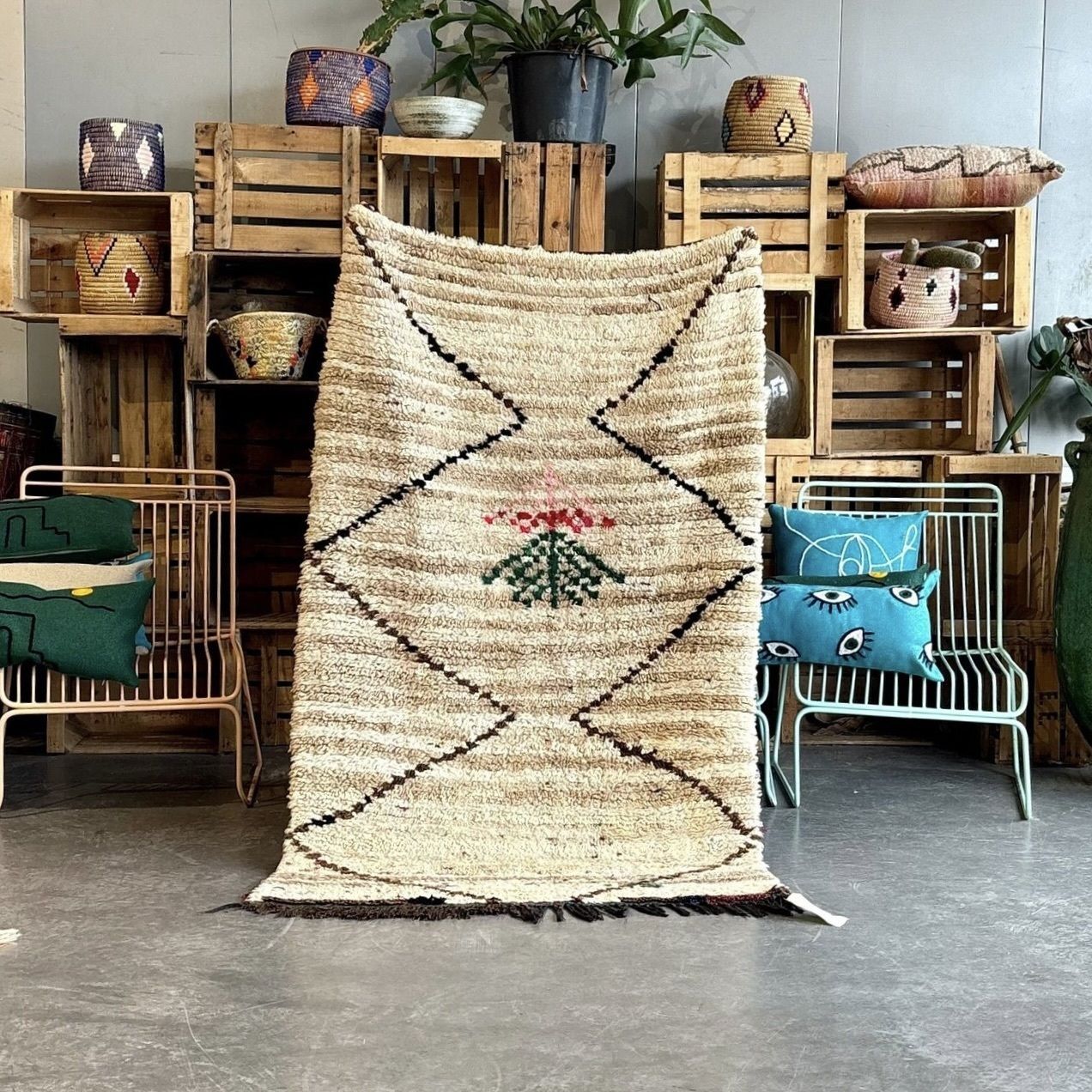 Gorgeous Soft Beni Ourain Wool Rug 100x165 Cm, Moroccan Berber Handmade Vintage Carpet