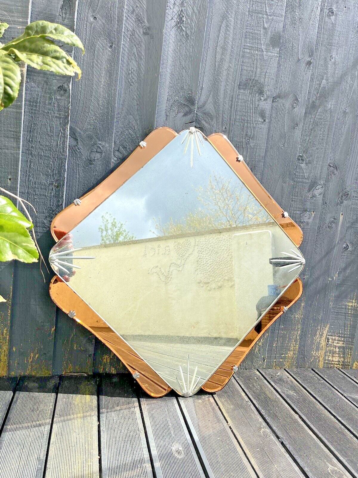 Huge 28" Beautiful 1930's Art Deco Over Mantel Mirror Copper Peach Starburst photo furniture