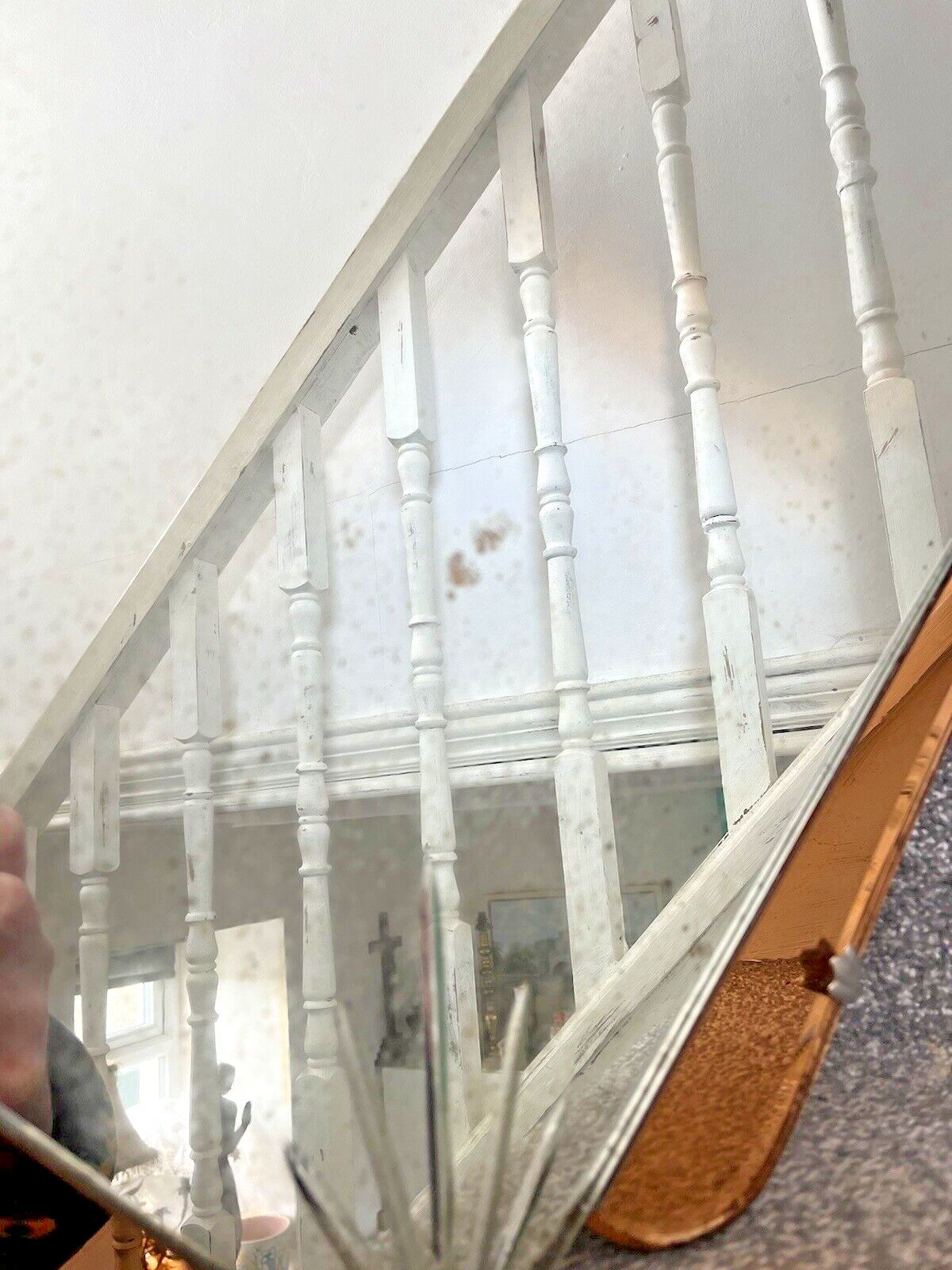 295.0 Huge 28" Beautiful 1930's Art Deco Over Mantel Mirror Copper Peach Starburst photo