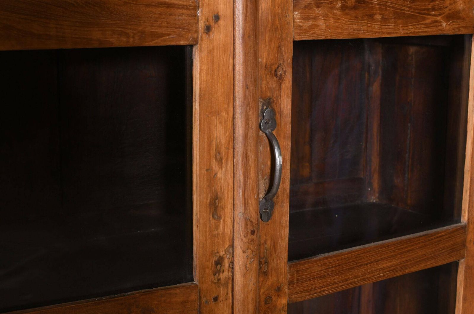 Vintage Antique Indian Teak Wood Library Cabinet | Handcrafted Rustic Bookcase | Vintage Home Office Decor photo for sale