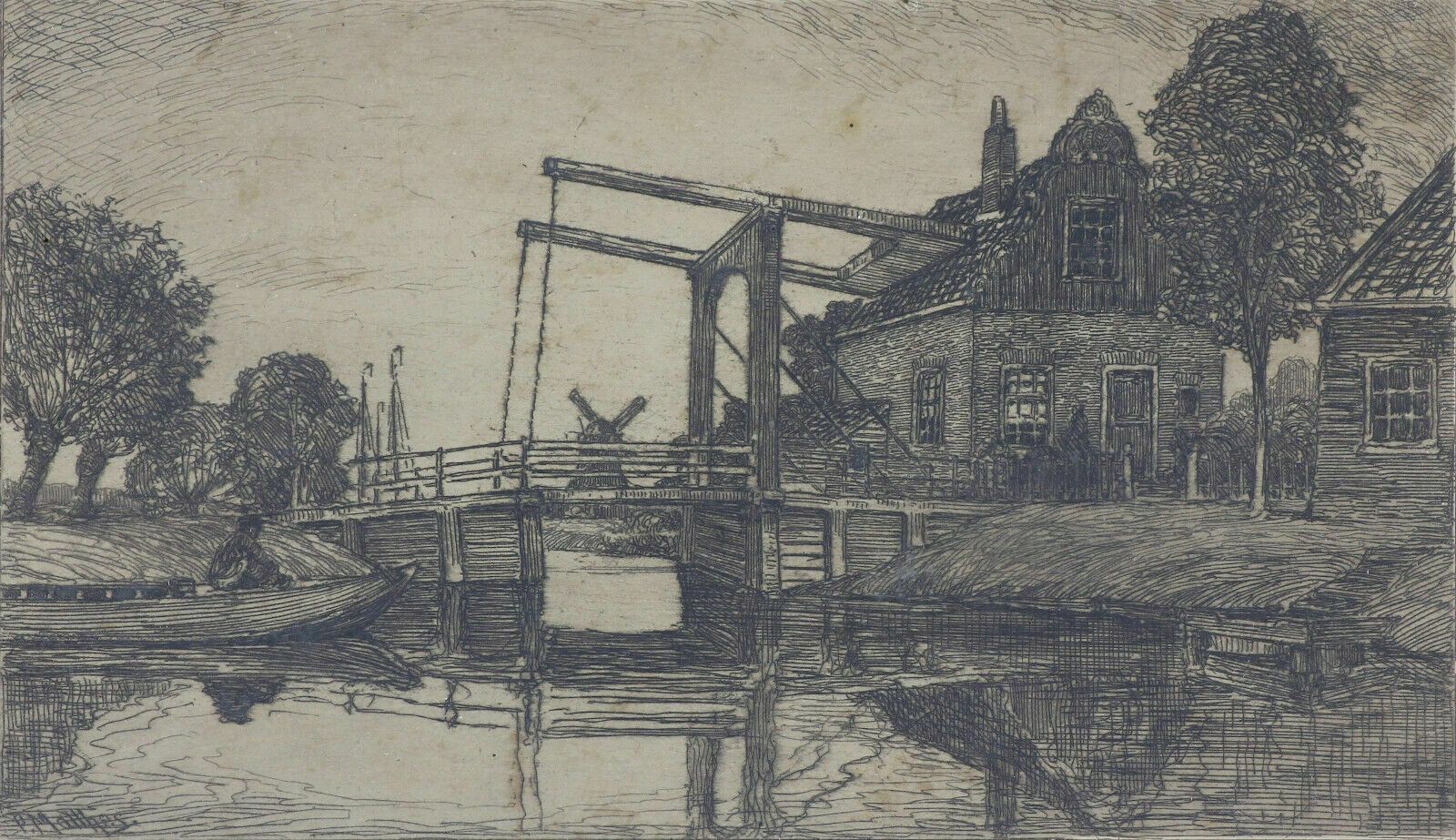 Etching By Oskar Paul Matthes. A Bascule Bridge In The Netherlands. photo furniture