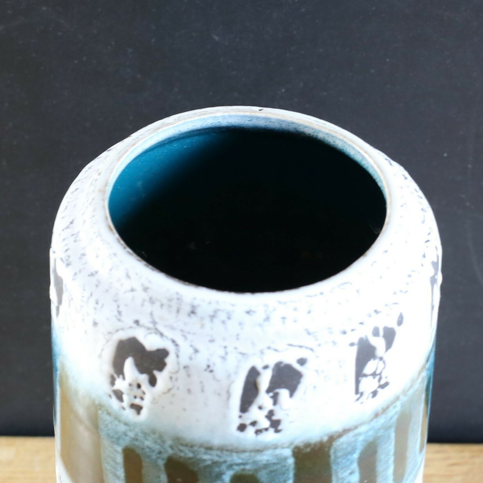 West German Pottery Vase Scheurich Mid Century Modern White And Blue Fat Lava Glaze 1960s photo 62.0