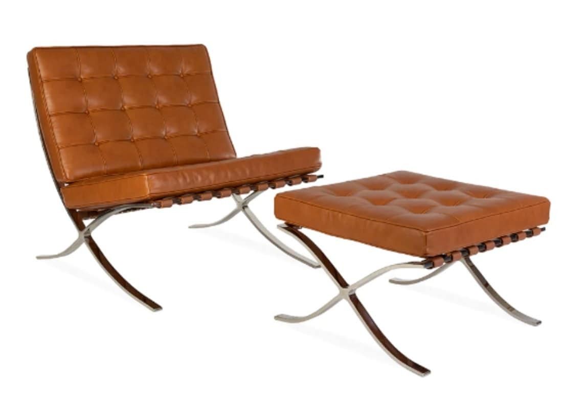 Mid Century Style Leather Hand Upholstered Chair And Footstool. photo furniture