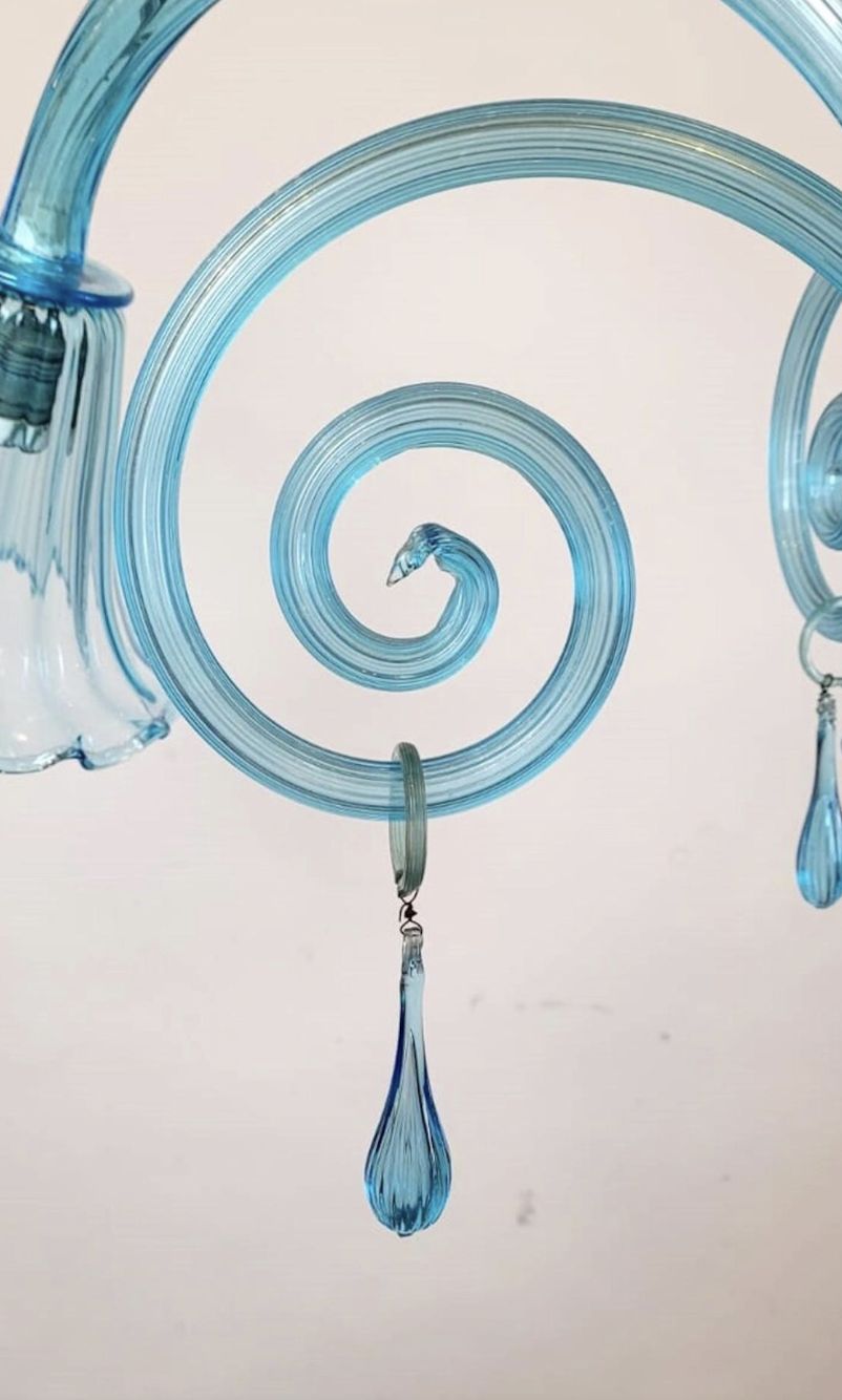 Murano Blue Glass Chandelier – 5 Arms Of Light, 1940s photo 2490.0