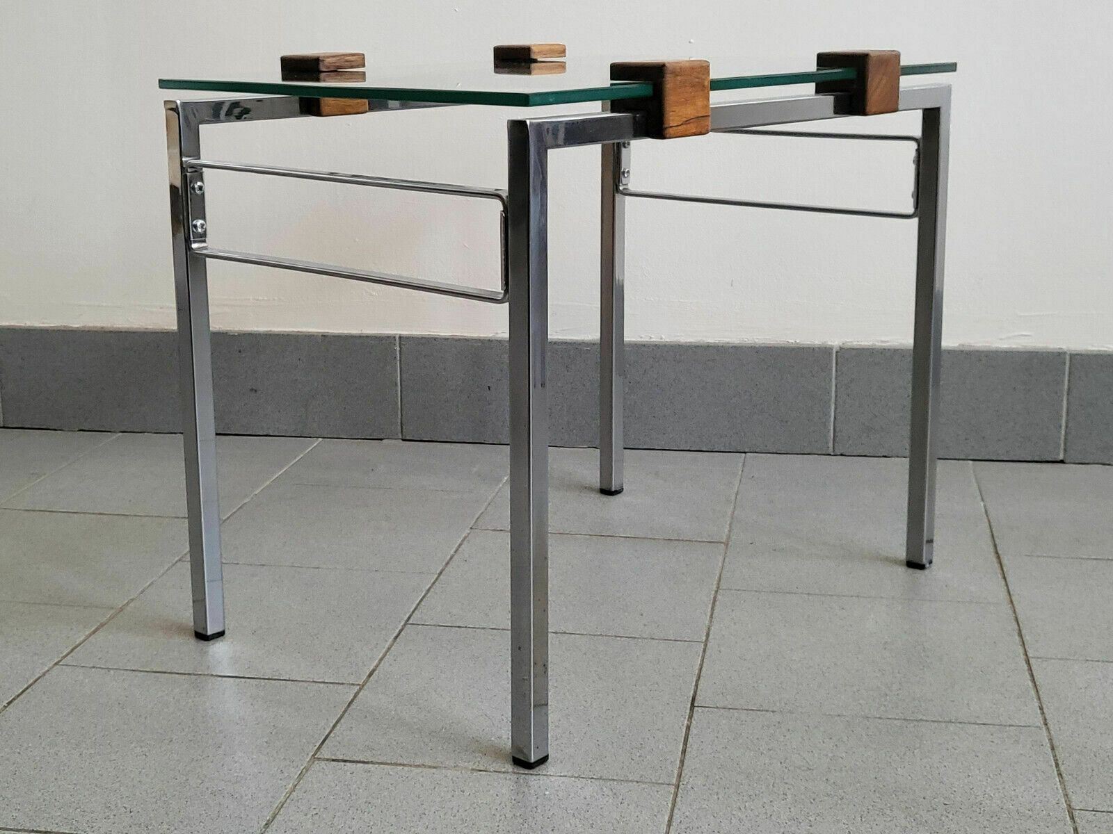 photo for sale Set Of 3 Vintage Scandinavian Nest Of Tables 1960 Teak Steel & Glass 60s 1960s