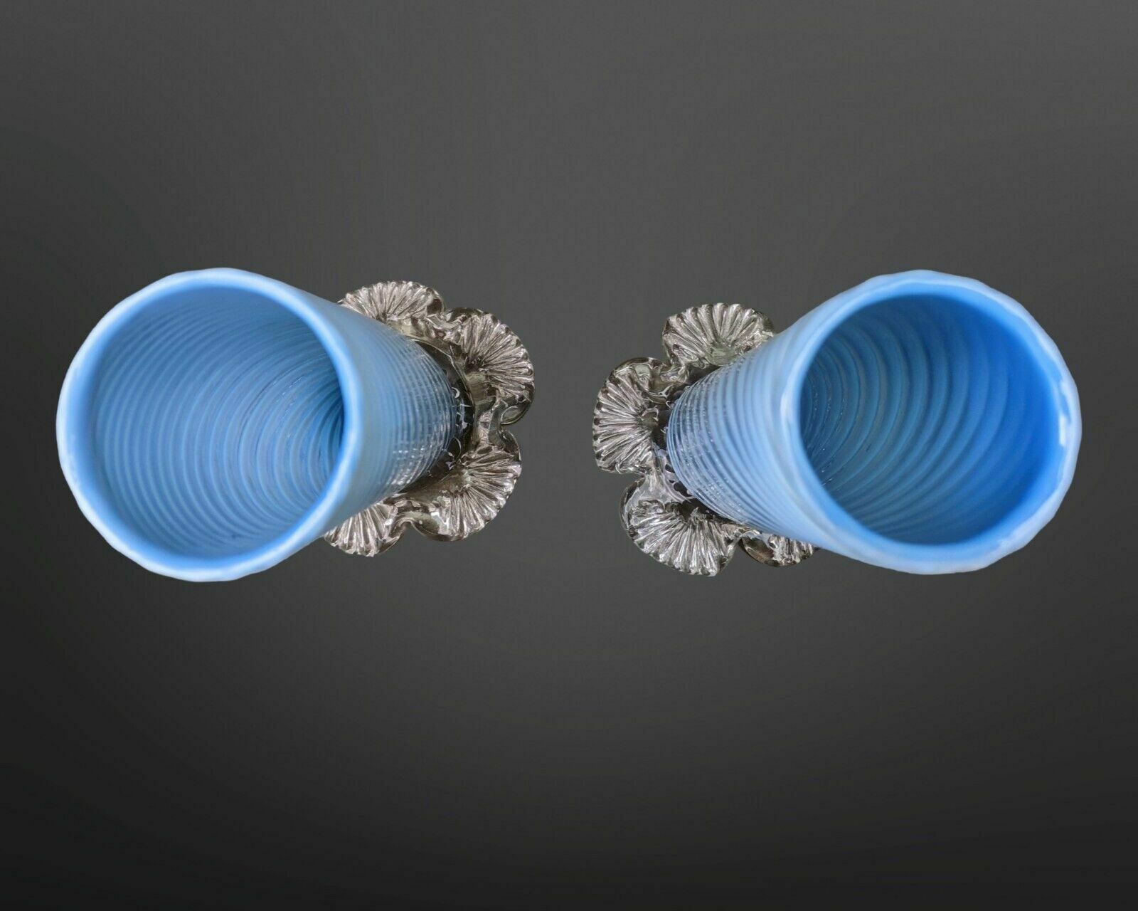 Beautiful Pair Of Victorian Blue Spiral Glass Vases photo buy