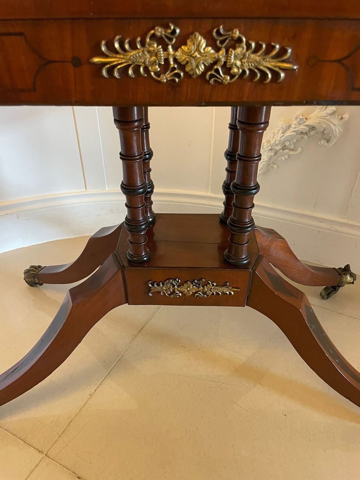 Antique Figured Mahogany Card Table With Gilded Brass Mounts photo vinterior