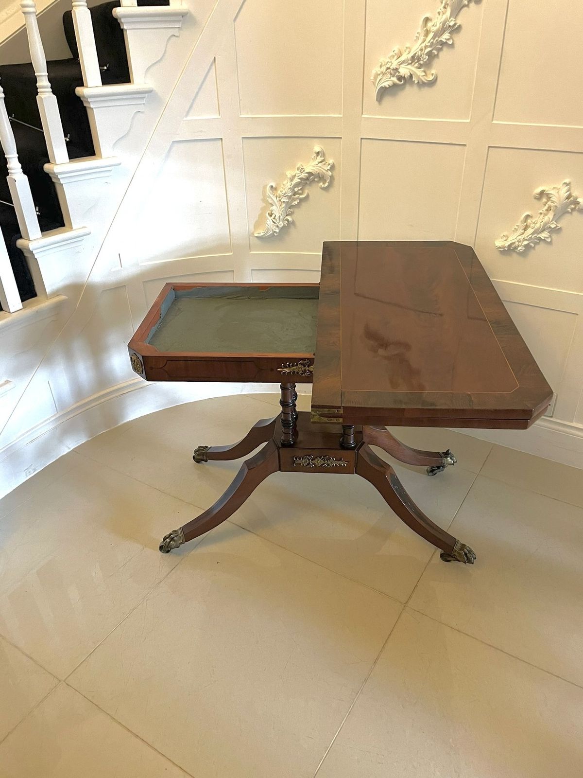 2795.0 Antique Figured Mahogany Card Table With Gilded Brass Mounts photo