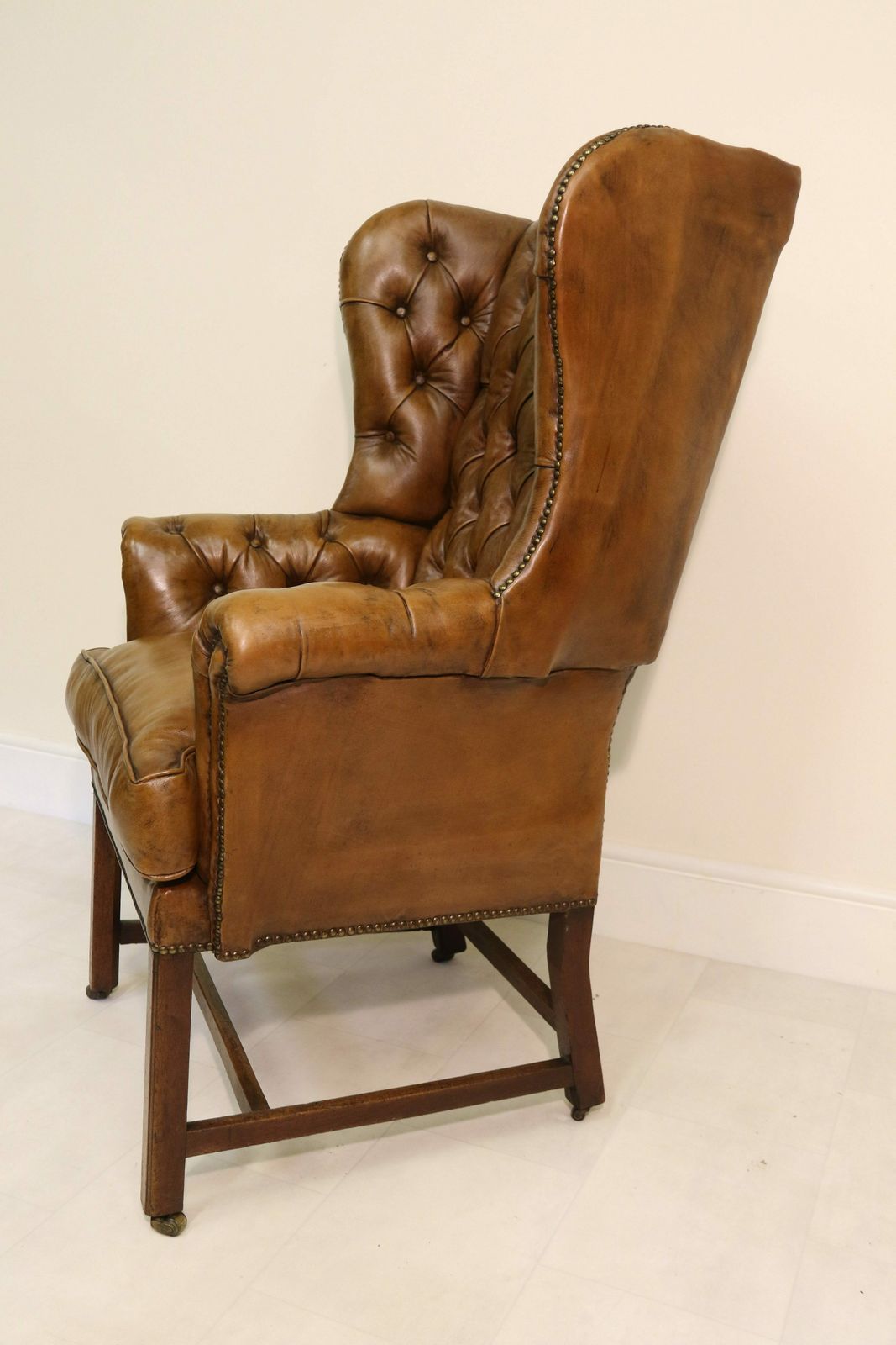 A Rare 18th Century Deep Buttoned Leather Wing Backed Arm Chair Circa 1770 photo Furniture