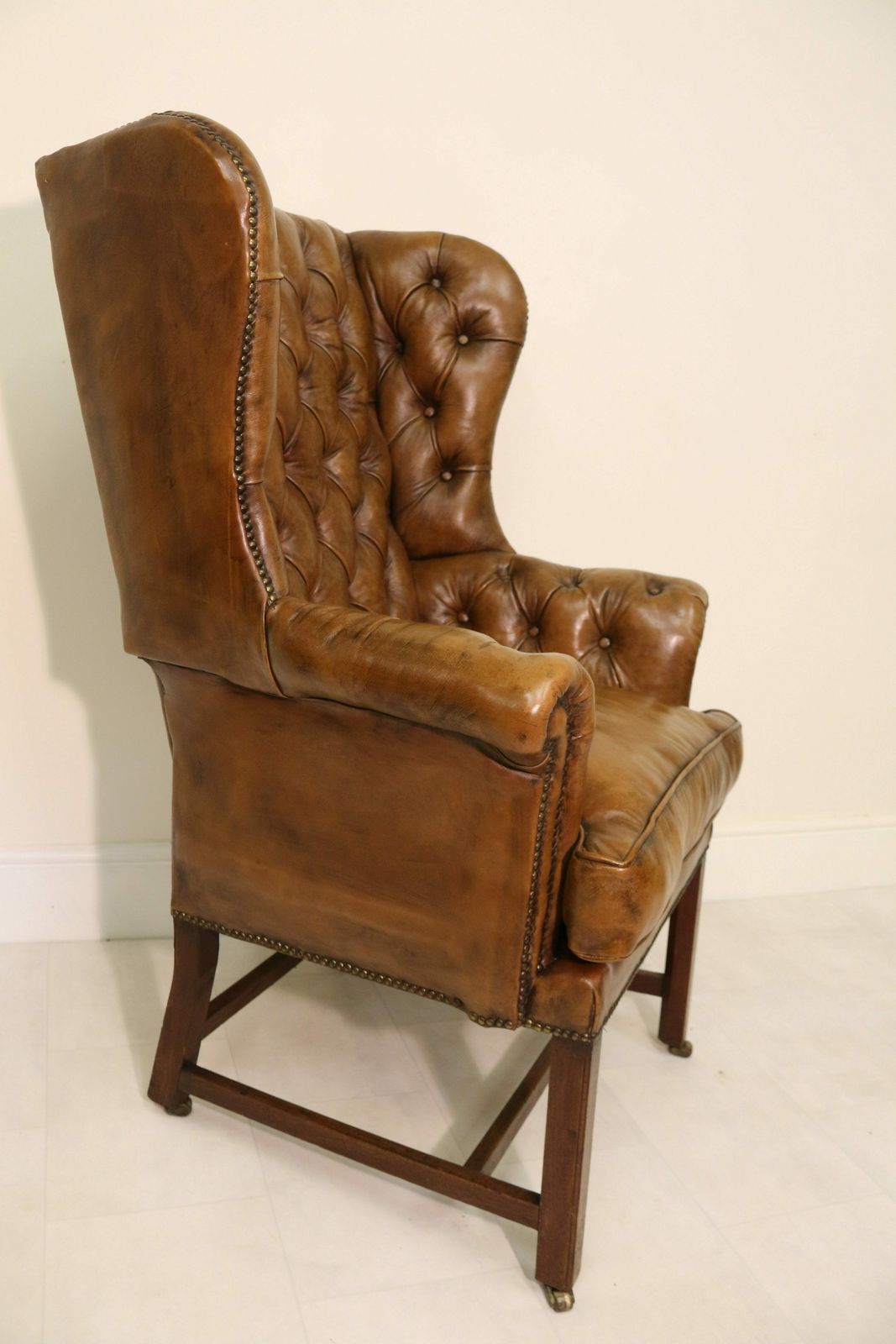 A Rare 18th Century Deep Buttoned Leather Wing Backed Arm Chair Circa 1770 photo 3155.0