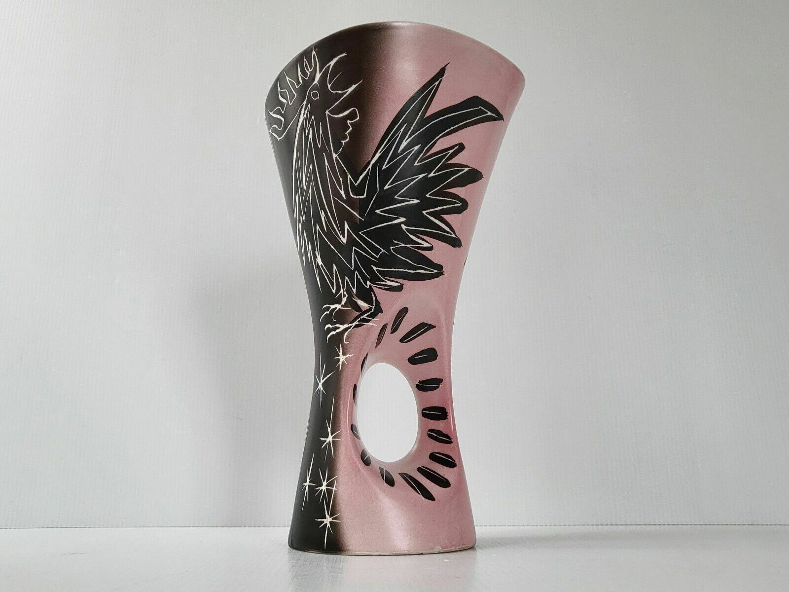 449.0 Vintage Vase 1950 Ceramic Vallauris By Francois Re 50s Rockabilly Coq 1950s photo