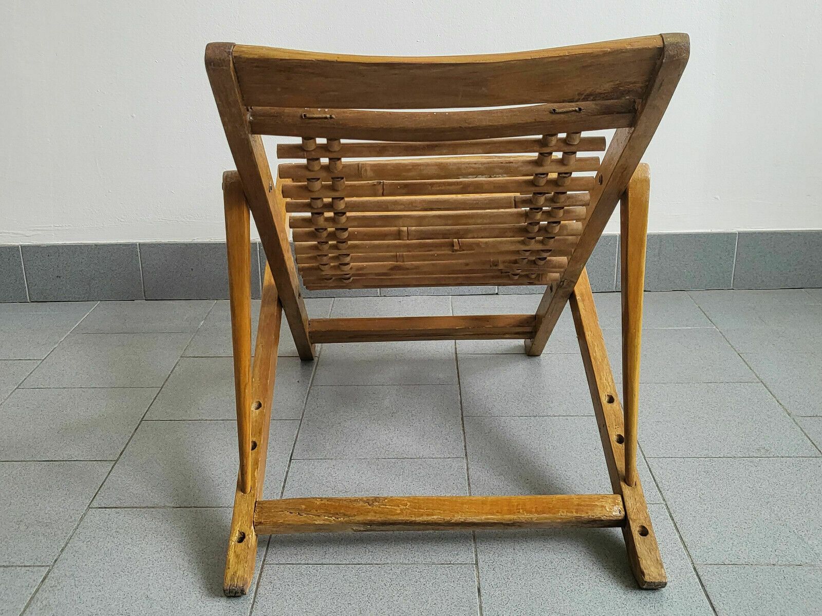 photo for sale Chilian Folding Chair Children's Transat Vintage 1950 Bamboo & Beech 50s