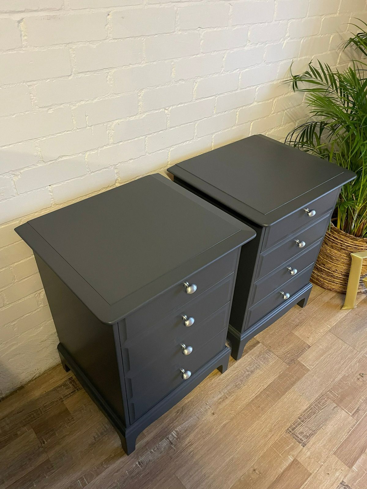 photo furniture Stag Minstrel Nightstands Bedsides Pair (Set Of 2) Painted Black/Grey