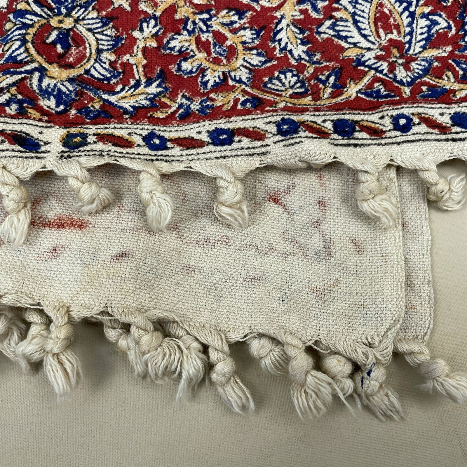 Asian Fabric Throw Blanket Hand Printed Paisley Pattern Tassels Cover Handmade Tapestry 150x94cm Quilt Blue Red Fabric photo 65.0