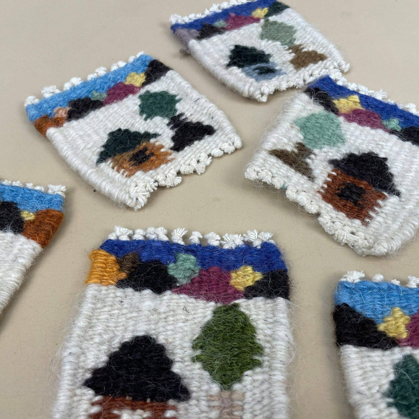 Set Of 5 Coaster Placemat Small Drink Holder Drinks Mat Woven Handmade Fabric Tassels Patterned Wool photo buy