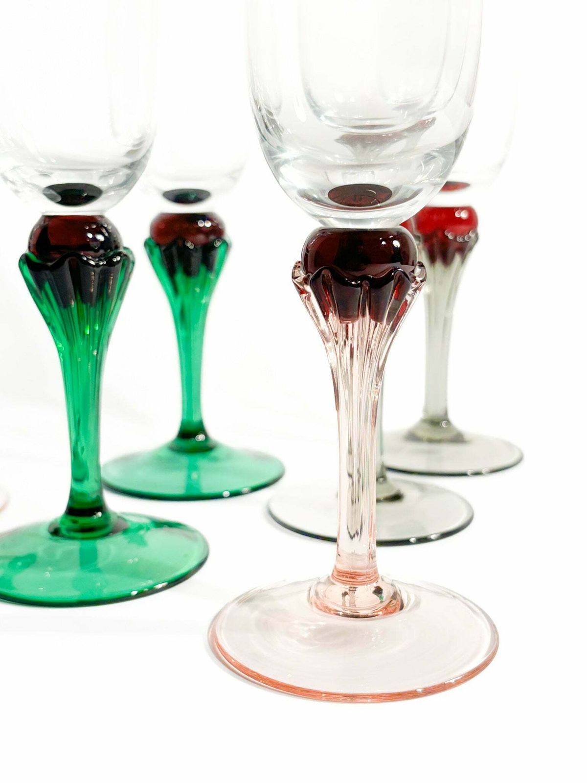 Set Of Six Multicolored Murano Glass Goblets From The 1980s photo Home Decor