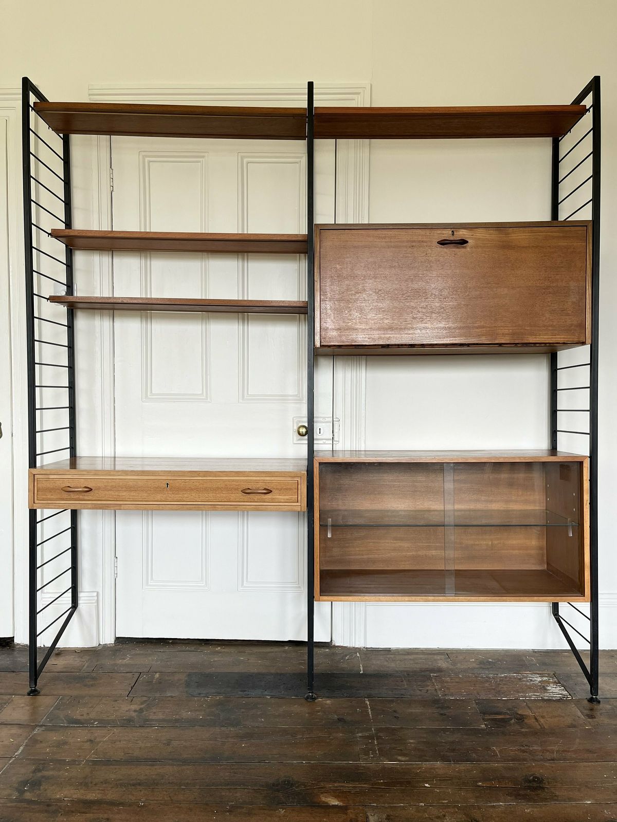 Ladderax Mid Century Shelving System   Modular Teak Shelves And Cabinets / Desk With Black Steel Ladder Supports, By Staples For Heals photo furniture