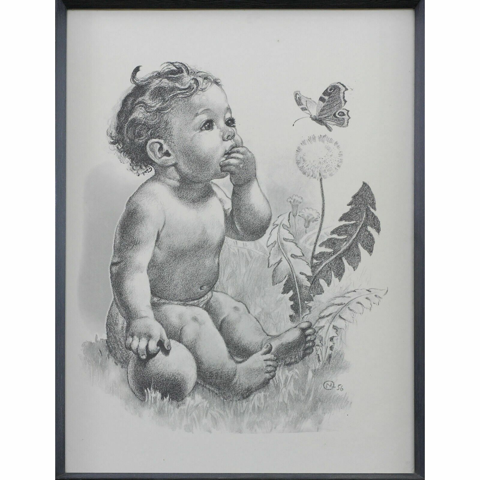 Lithographic Print By Oluf Juhl Nielsen. "Boy With Butterfly"