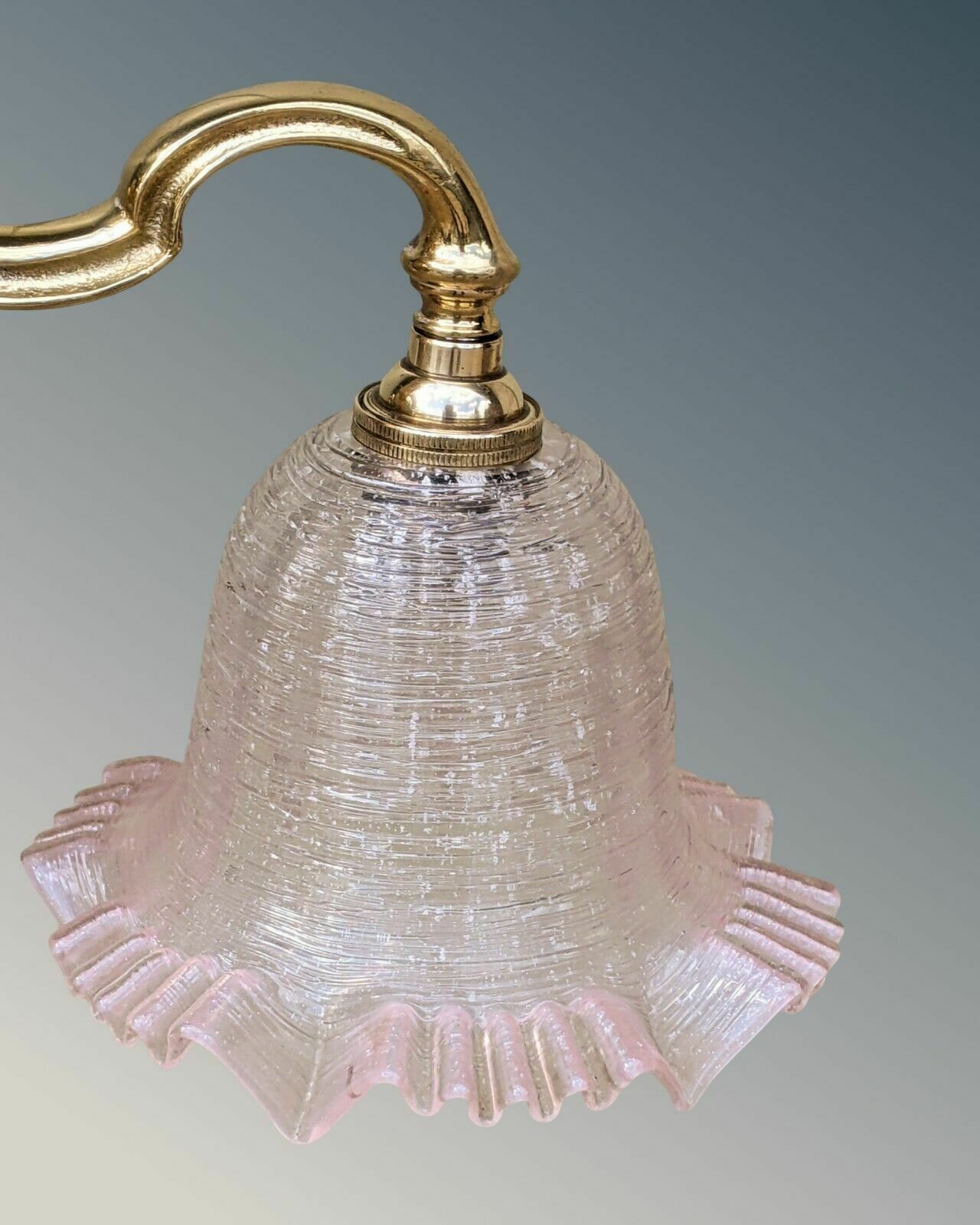 Pretty Antique Brass Chandelier Pink Crimped Glass photo furniture