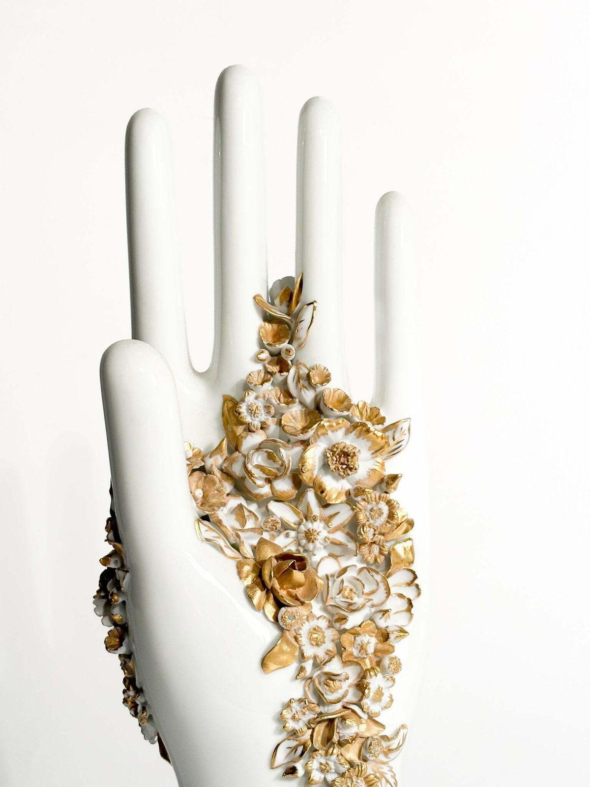 White And Gold Flowered Hand Art By Gio Ponti For Richard Ginori 1980s photo for sale