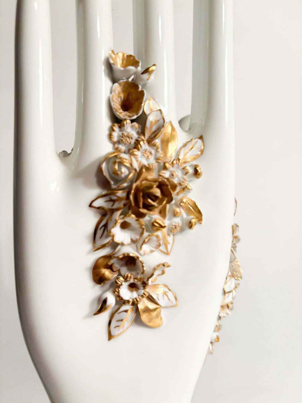 photo for sale White And Gold Flowered Hand Art By Gio Ponti For Richard Ginori 1980s