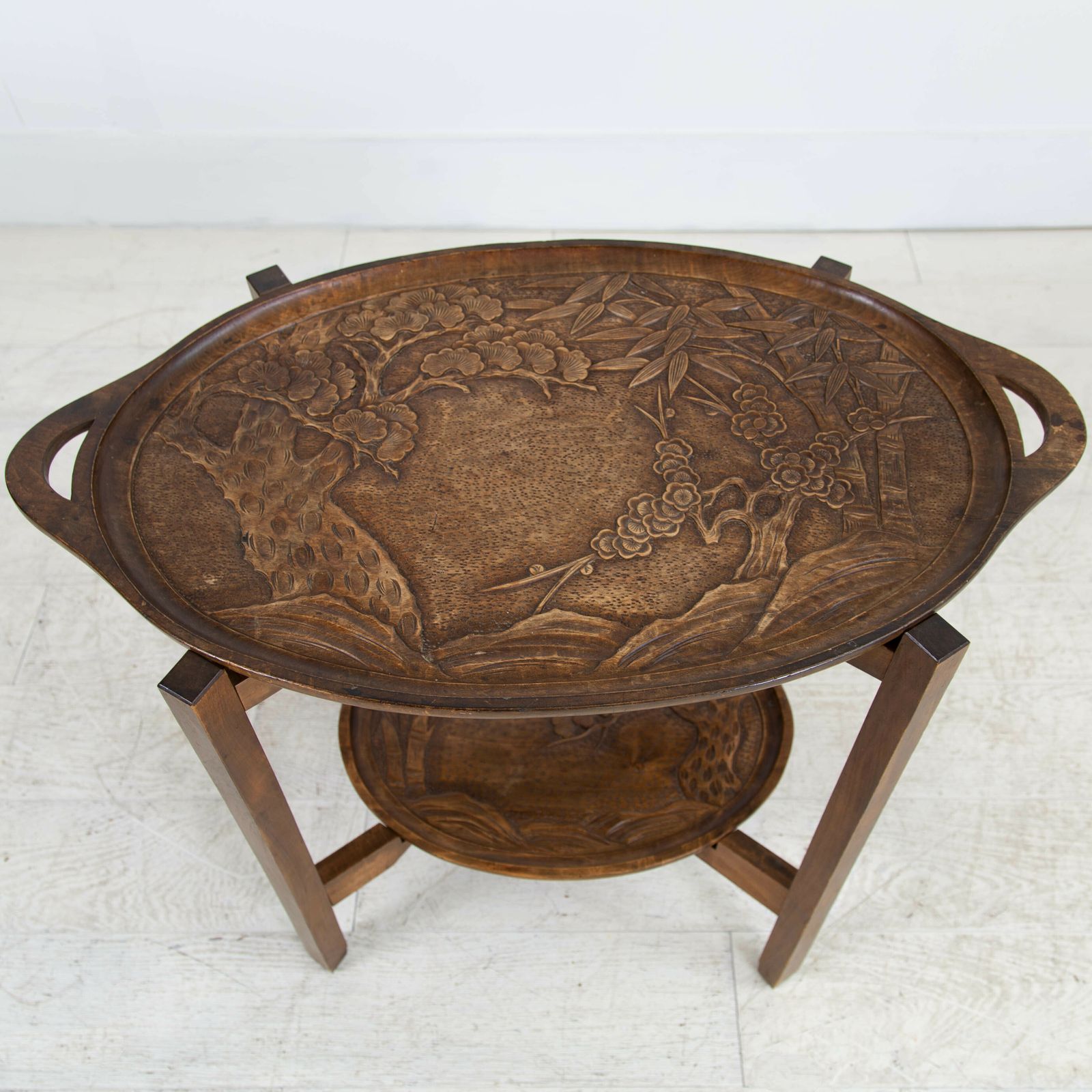 Delightful Mid Century Japanese Carved Side Table photo for sale