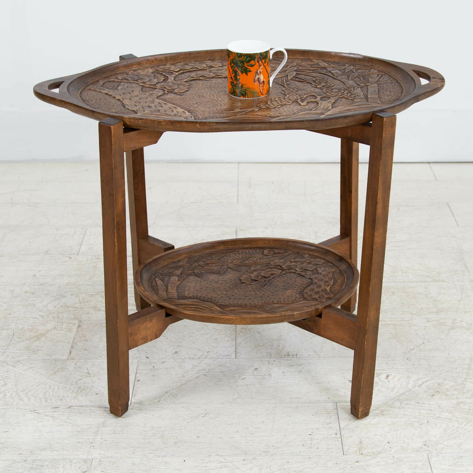 photo buy Delightful Mid Century Japanese Carved Side Table