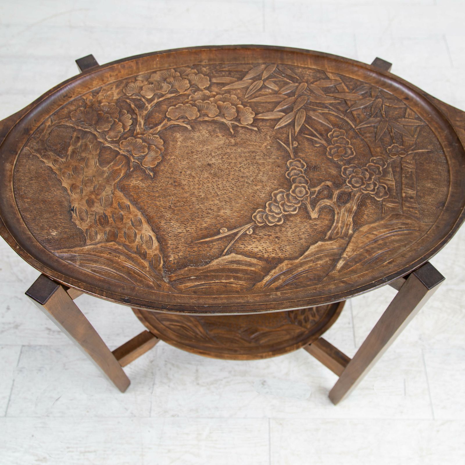 Delightful Mid Century Japanese Carved Side Table