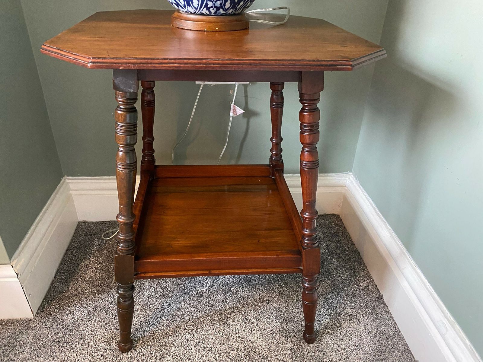Antique Edwardian Two Tier Oak Side Table Lamp Table Vintage Console Table photo vintage