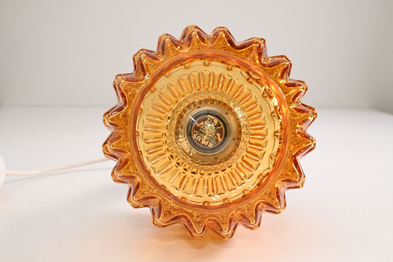 Scandinavian Pendant Light With Spiked Shade Glass And Teak, In The Style Of Orrefors, Sweden 1960s photo Lighting