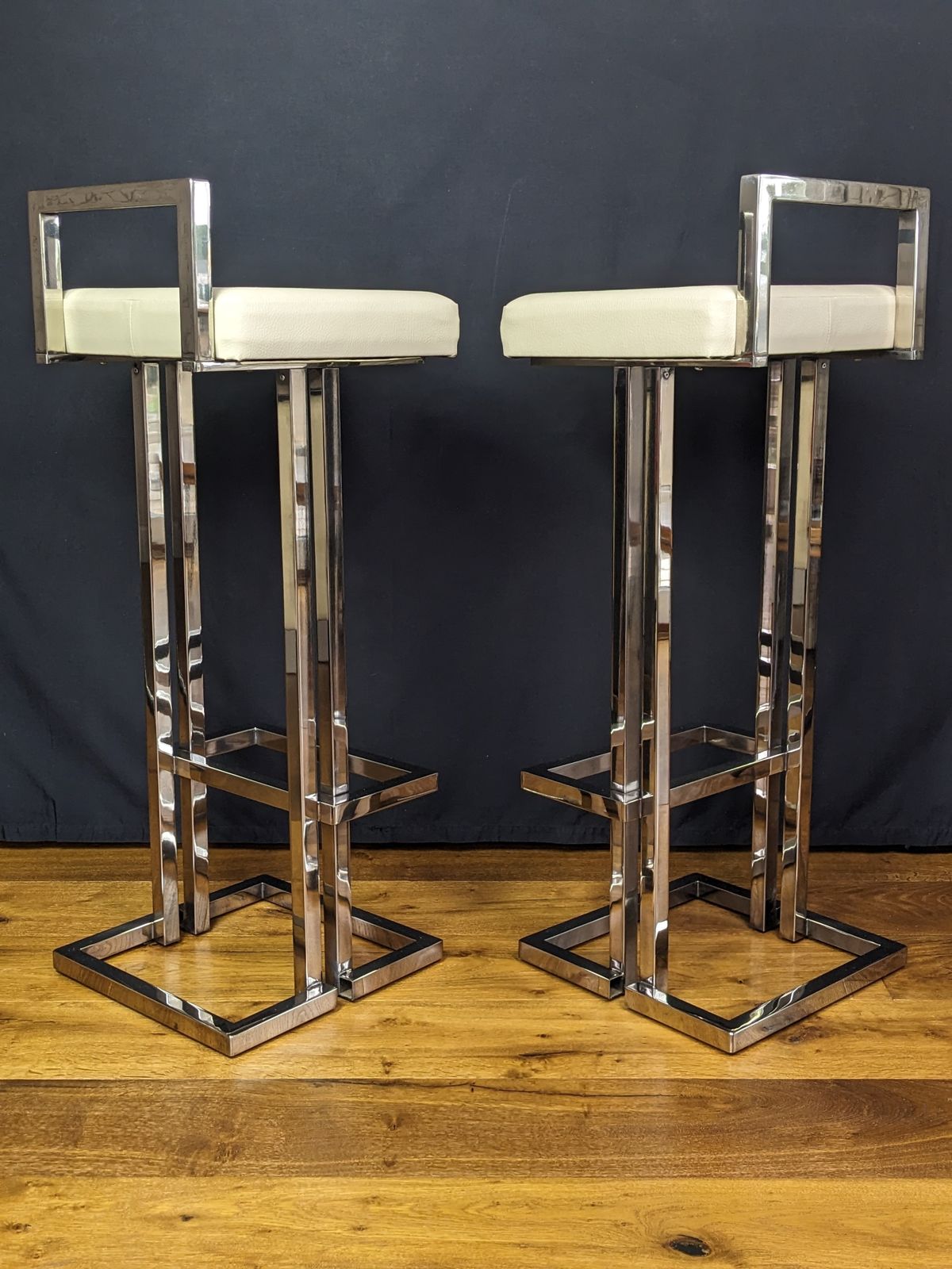 Pair Of Chrome Bar Stools Attributed To Iconic Italian Designer Romeo Rega