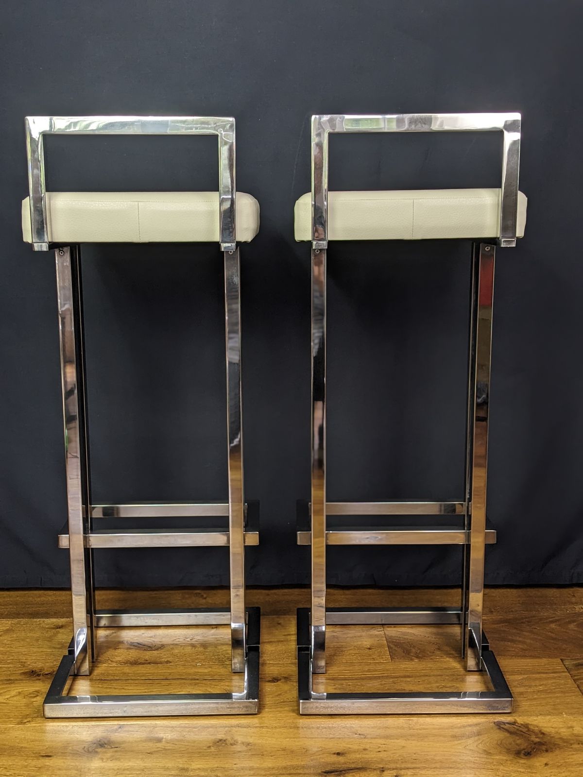 Pair Of Chrome Bar Stools Attributed To Iconic Italian Designer Romeo Rega photo 900.0
