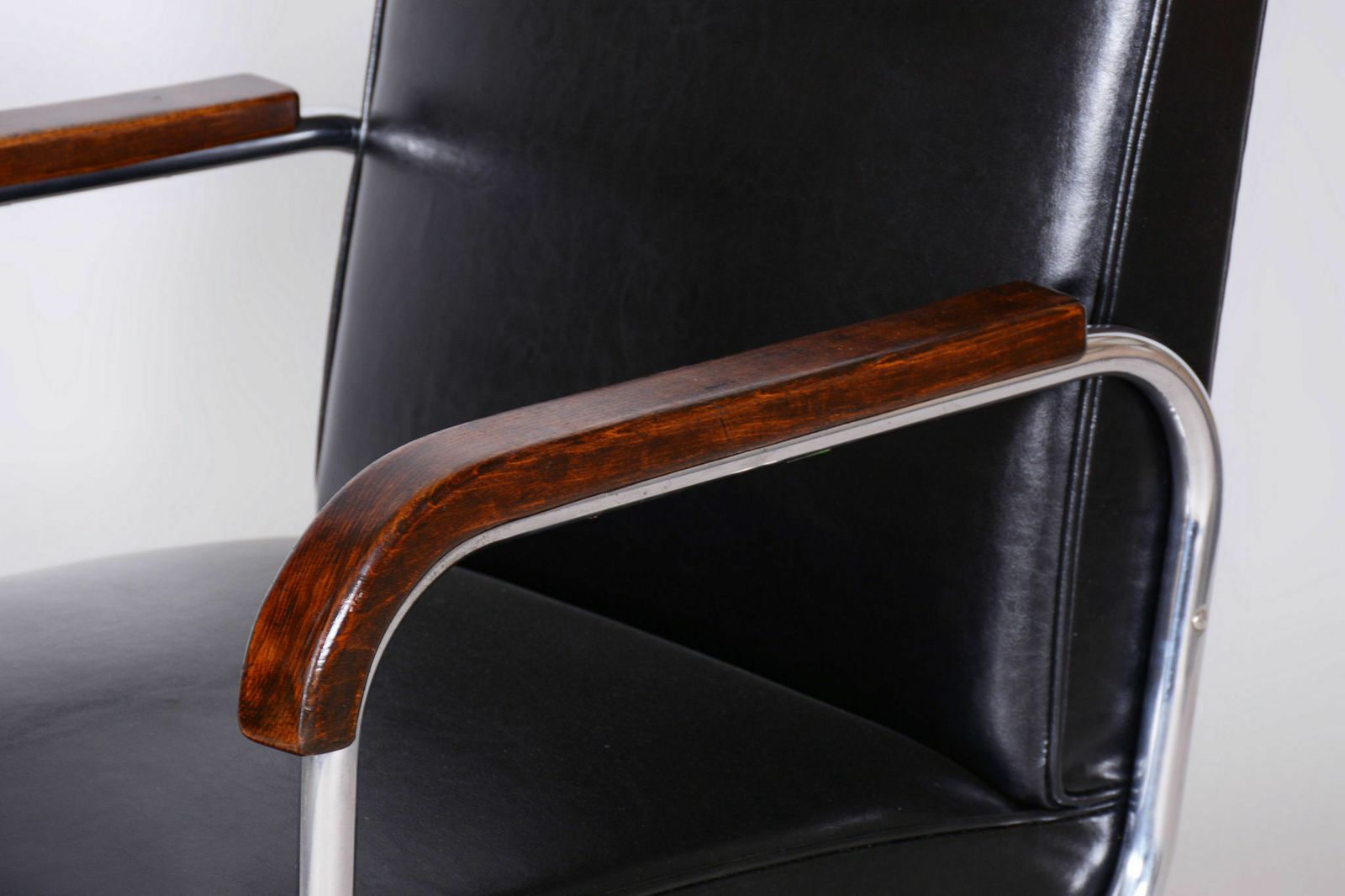 photo furniture Set Of Two Restored Bauhaus Armchairs, Chrome, Beech, Cowhide, Czech, 1930s