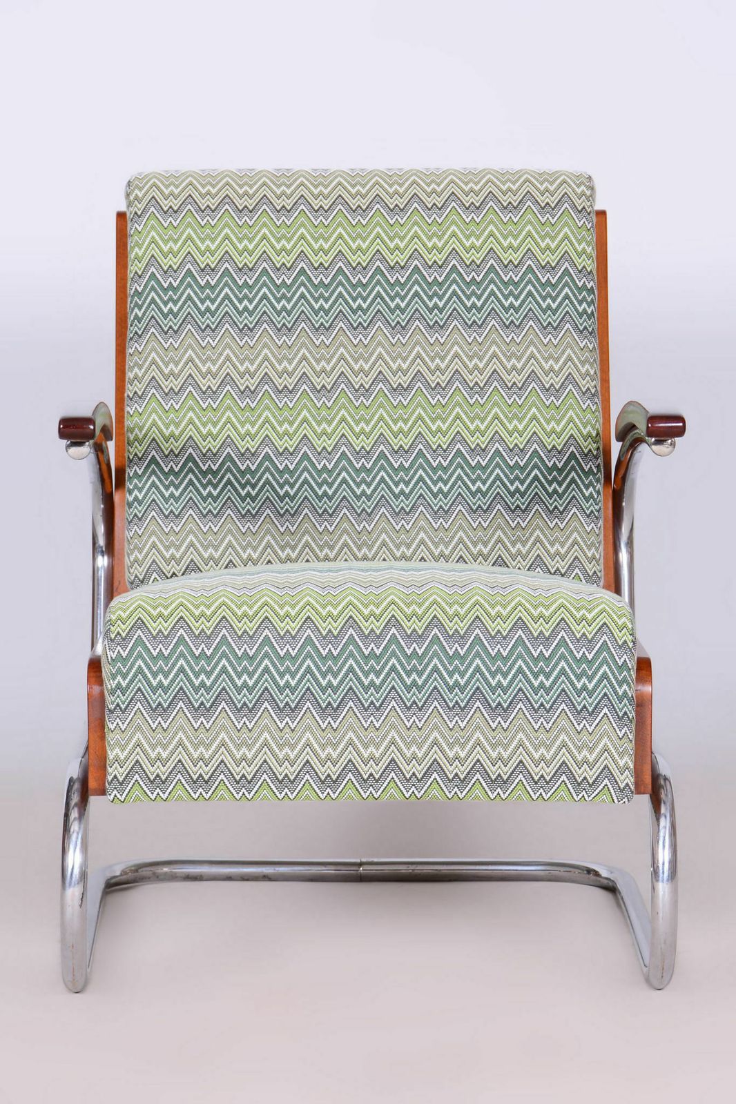 Restored Art Deco Armchair, Beech, Spruce, Walnut, Chrome, Czech, 1930s photo Furniture