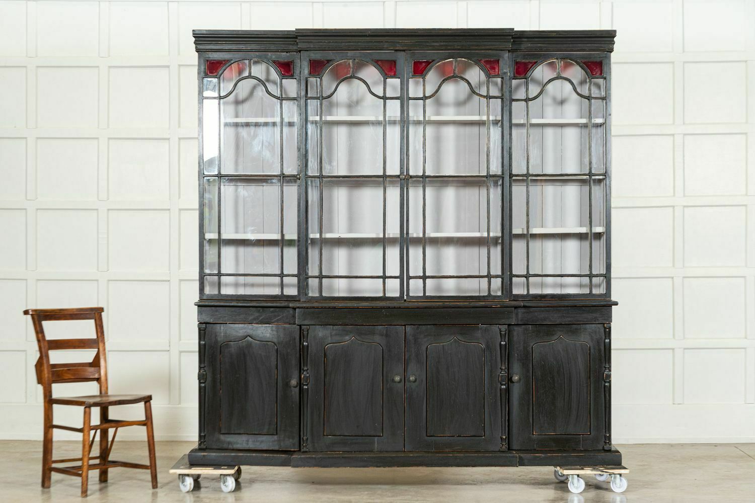 Large 19thc English Ebonised Breakfront Glazed Pine Dresser photo Furniture