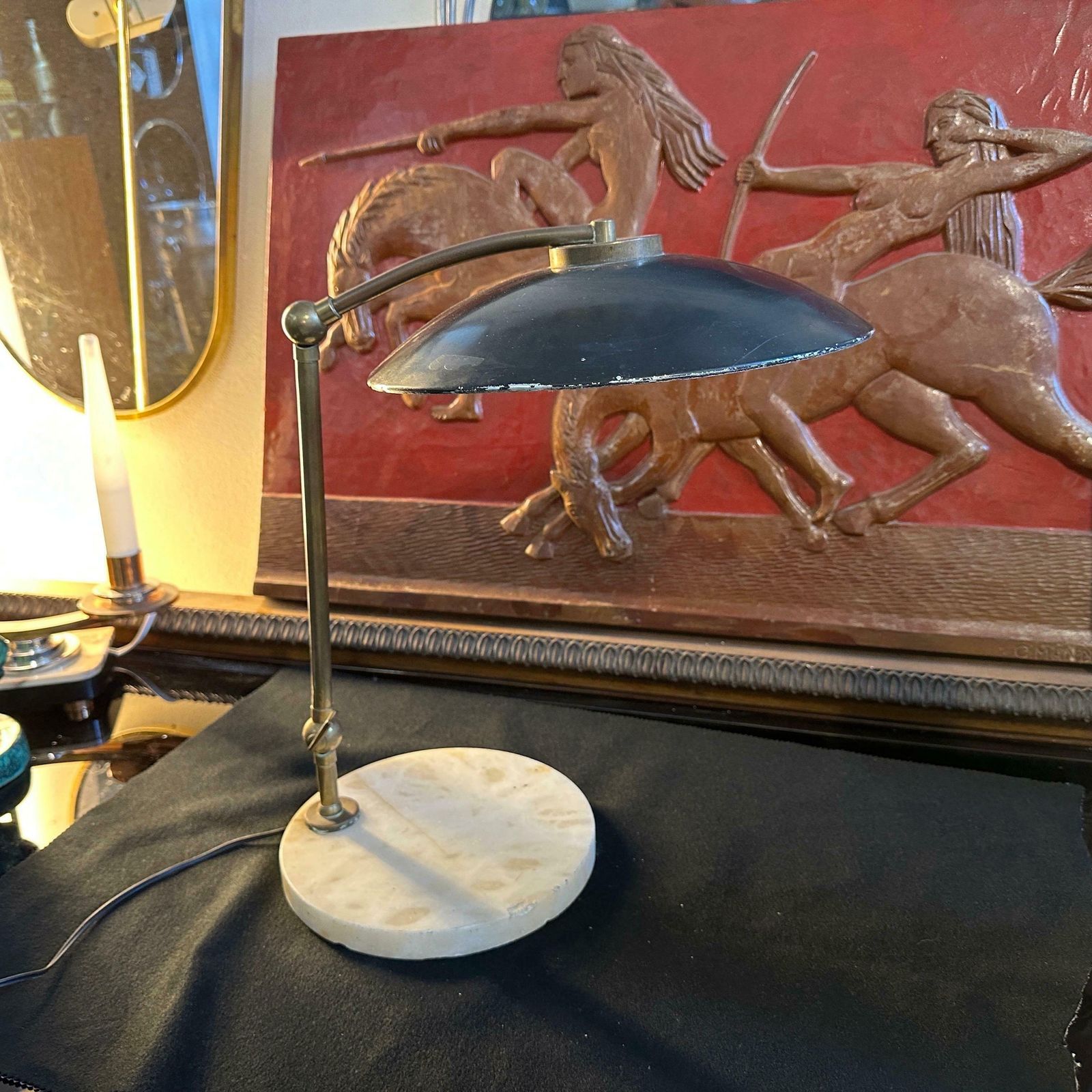 1950 Arredoluce Attributed Mid Century Modern Brass And Marble Italian Desk Lamp photo for sale