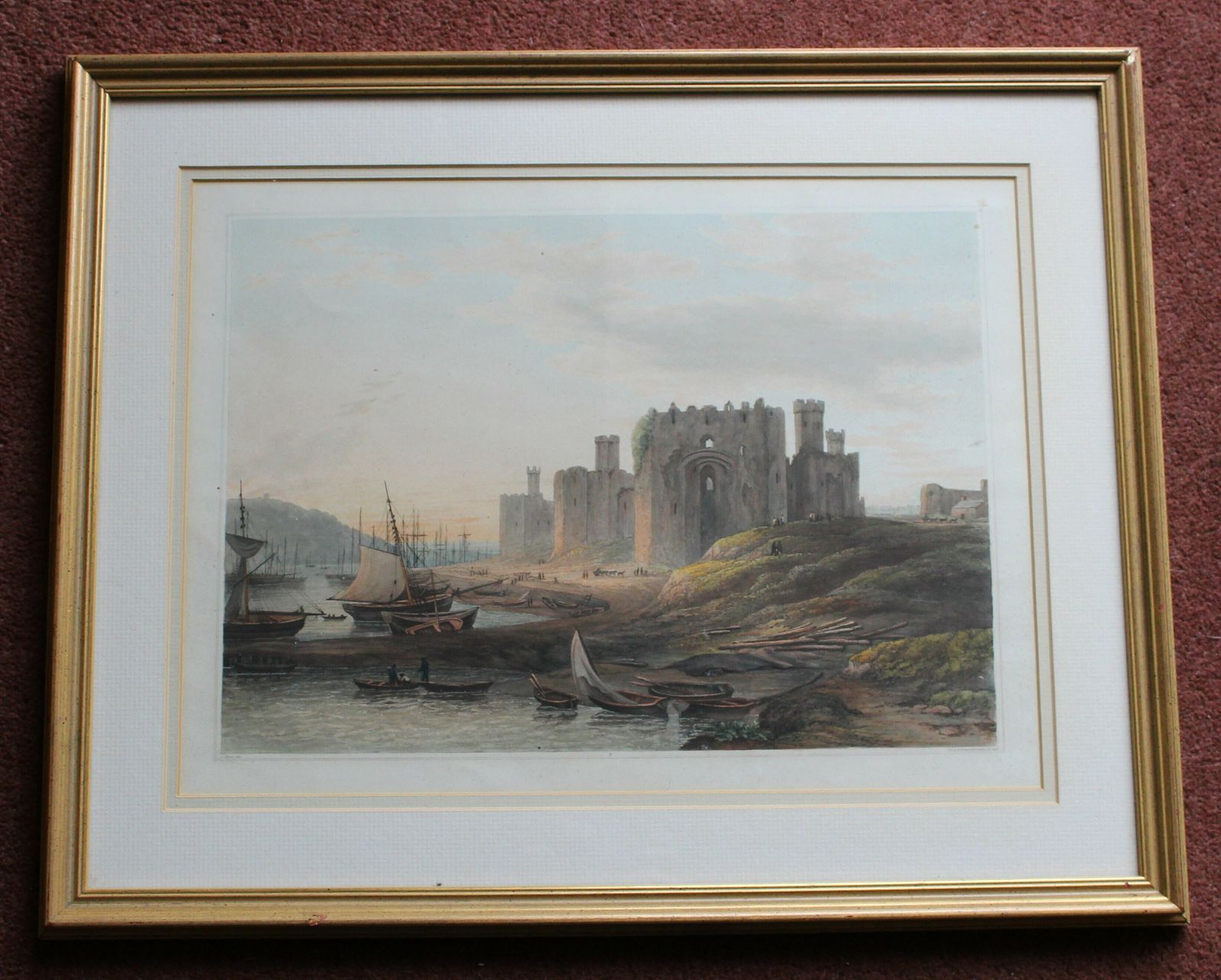 An Early 19th Century Aquatint Caernarvon Castle By John Glover ~ Samuel Middiman.