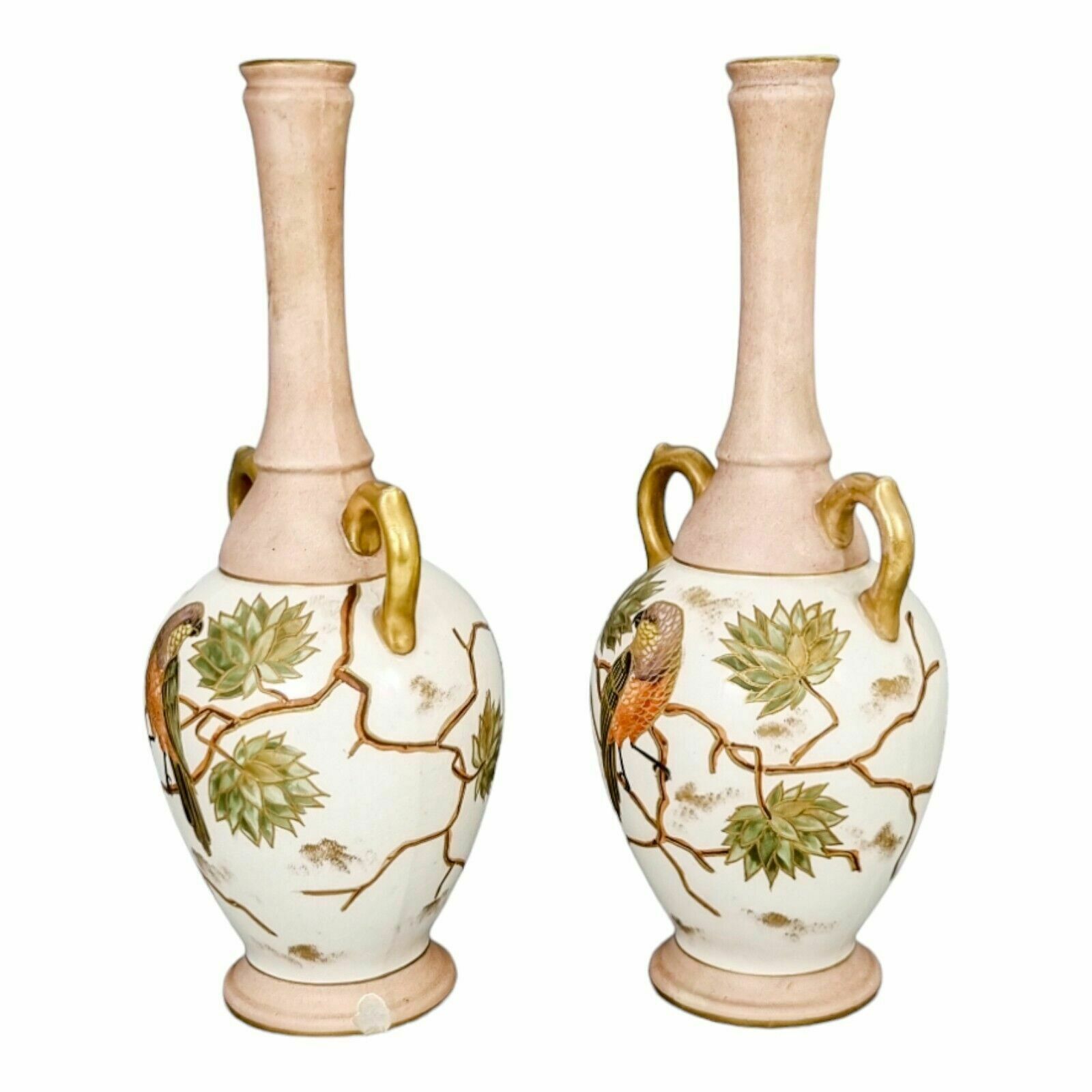 Antique 1880's German Franz Anton Mehlem, Royal Bonn Blush Aesthetic Vase Pair photo Home Decor