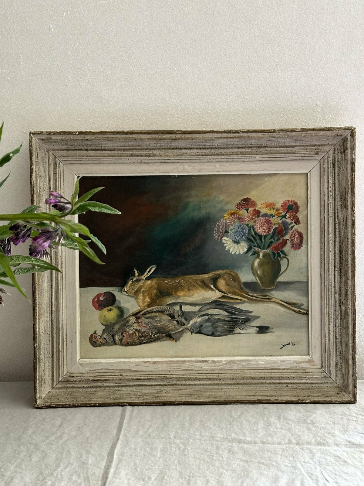 Pretty French Antique Still Life Oil Painting
