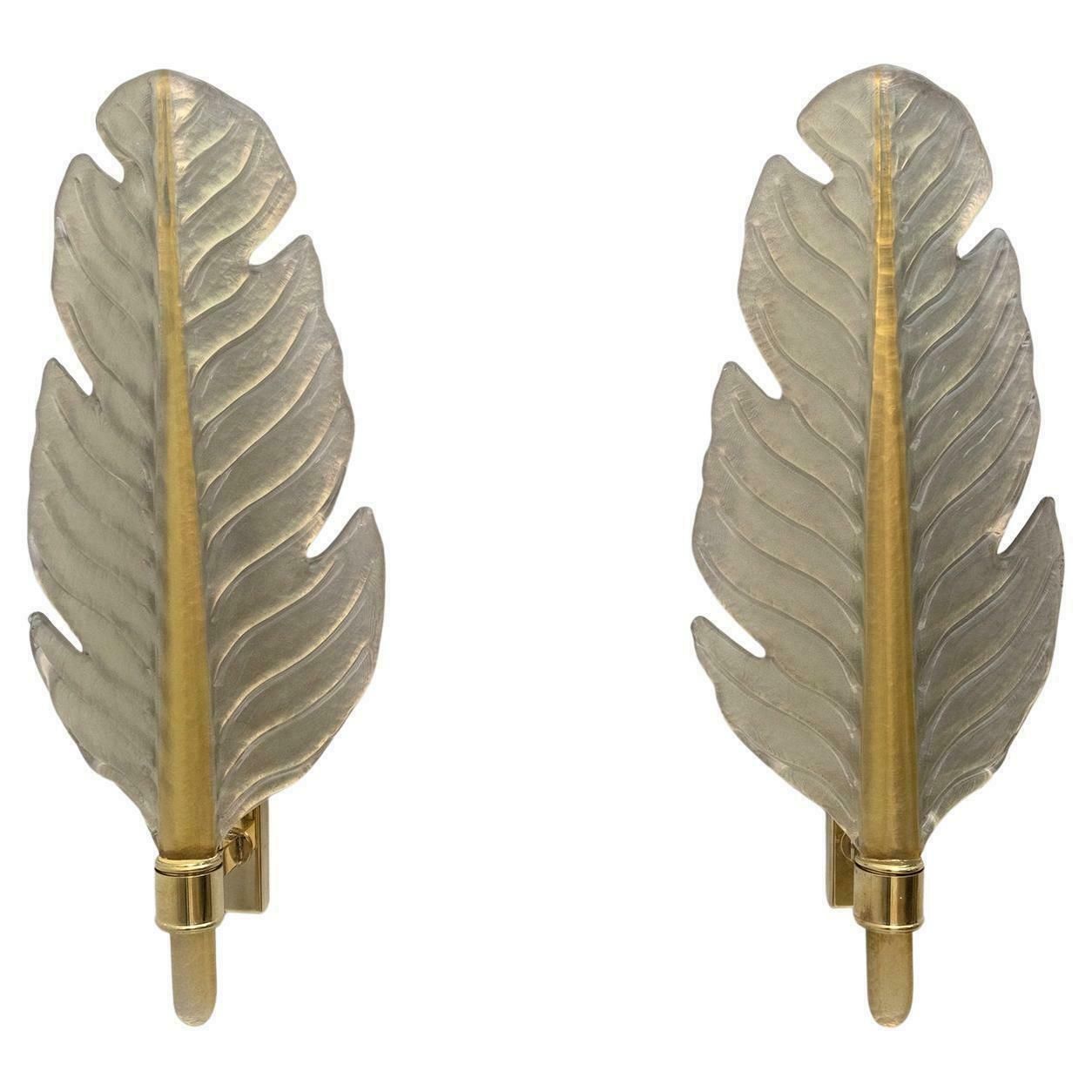 Pair Of Barovier & Toso Mid Century Modern Murano Glass Gold Leaf Sconces