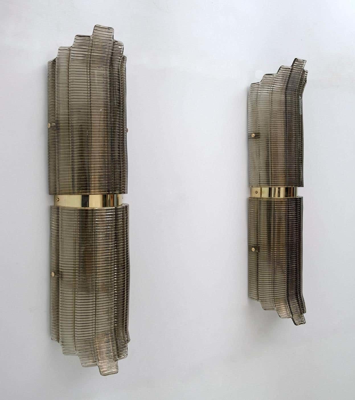 photo furniture Pair Of Modern Italian Brass And Murano Glass Textured Wall Sconce