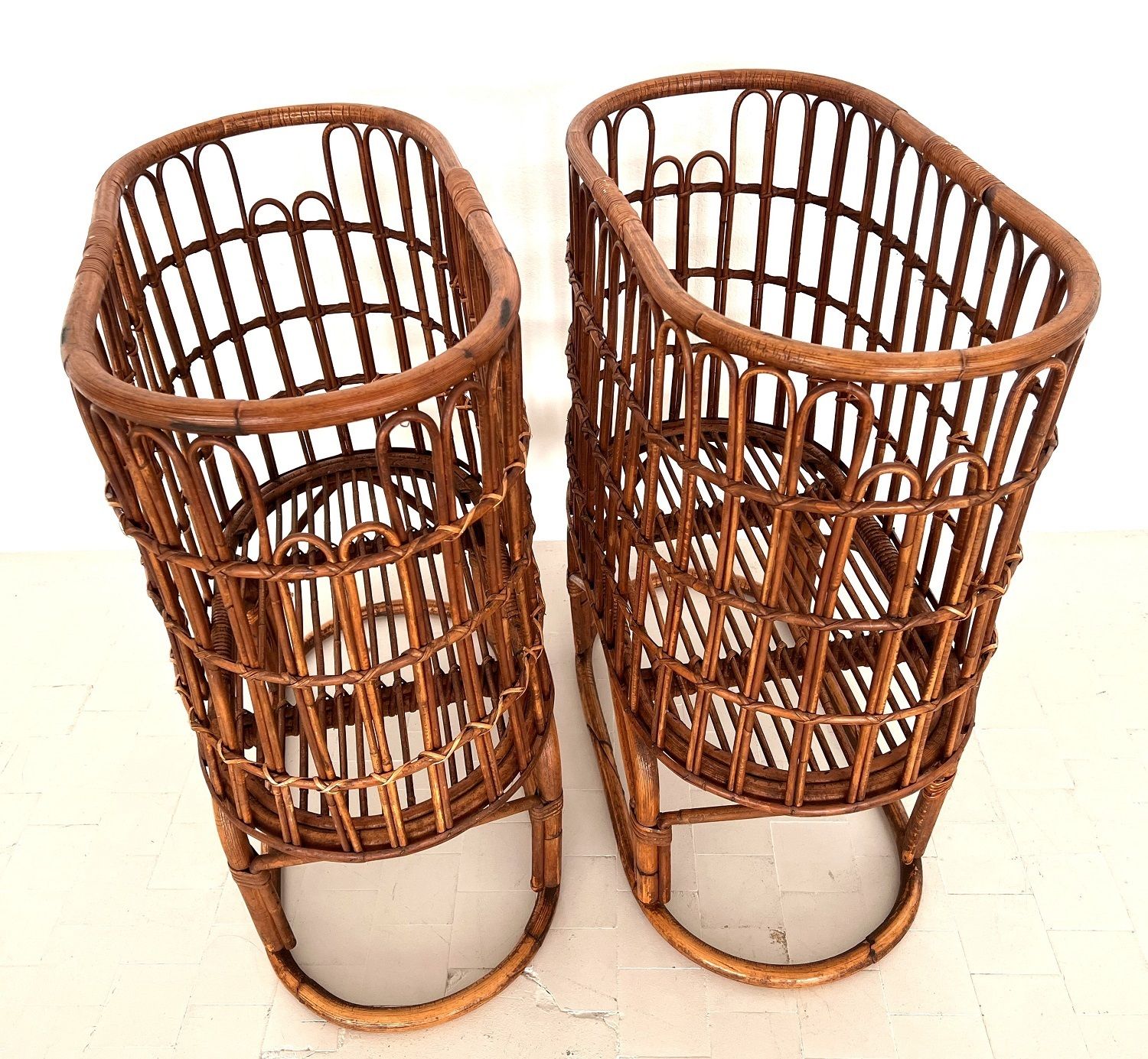 Pair Of French Mid Century Xxl Bamboo Baskets, 1970s photo furniture