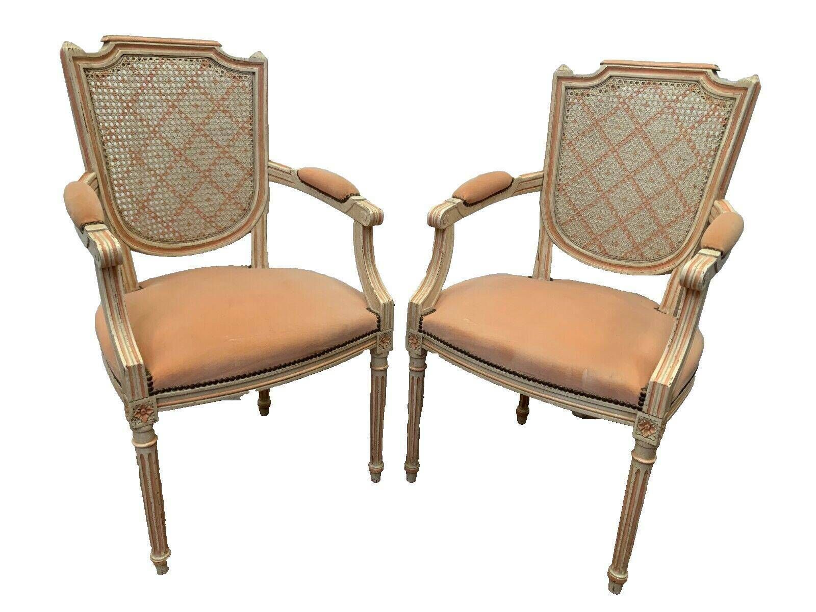 Furniture Pair Of Louis XVI Style Armchairs In 20th Century Patinated Beech photo